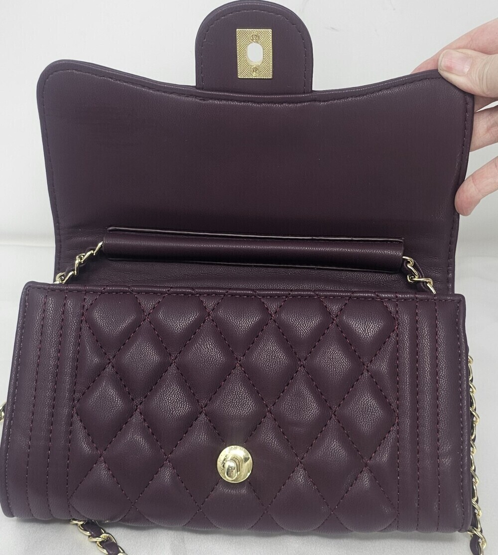 Purple Quilted Faux Leather Shoulder Bag Chain Crossbody Classic Flap Style Gold - Picture 4 of 10